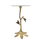 Leafy Branch Side Table with Marble Top - Gold Finish