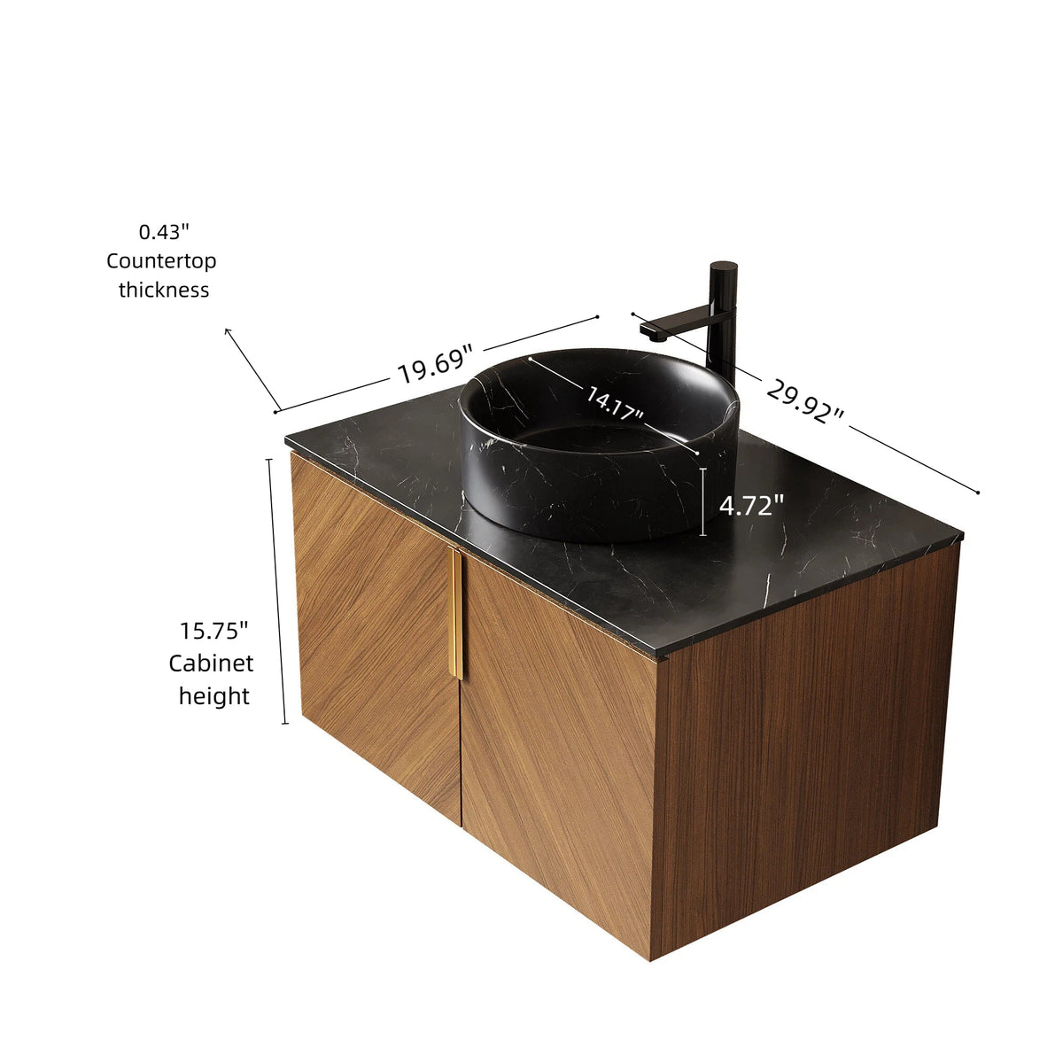 30" Wall-Mounted Bathroom Vanity with Ceramic Sink - Brown Oak