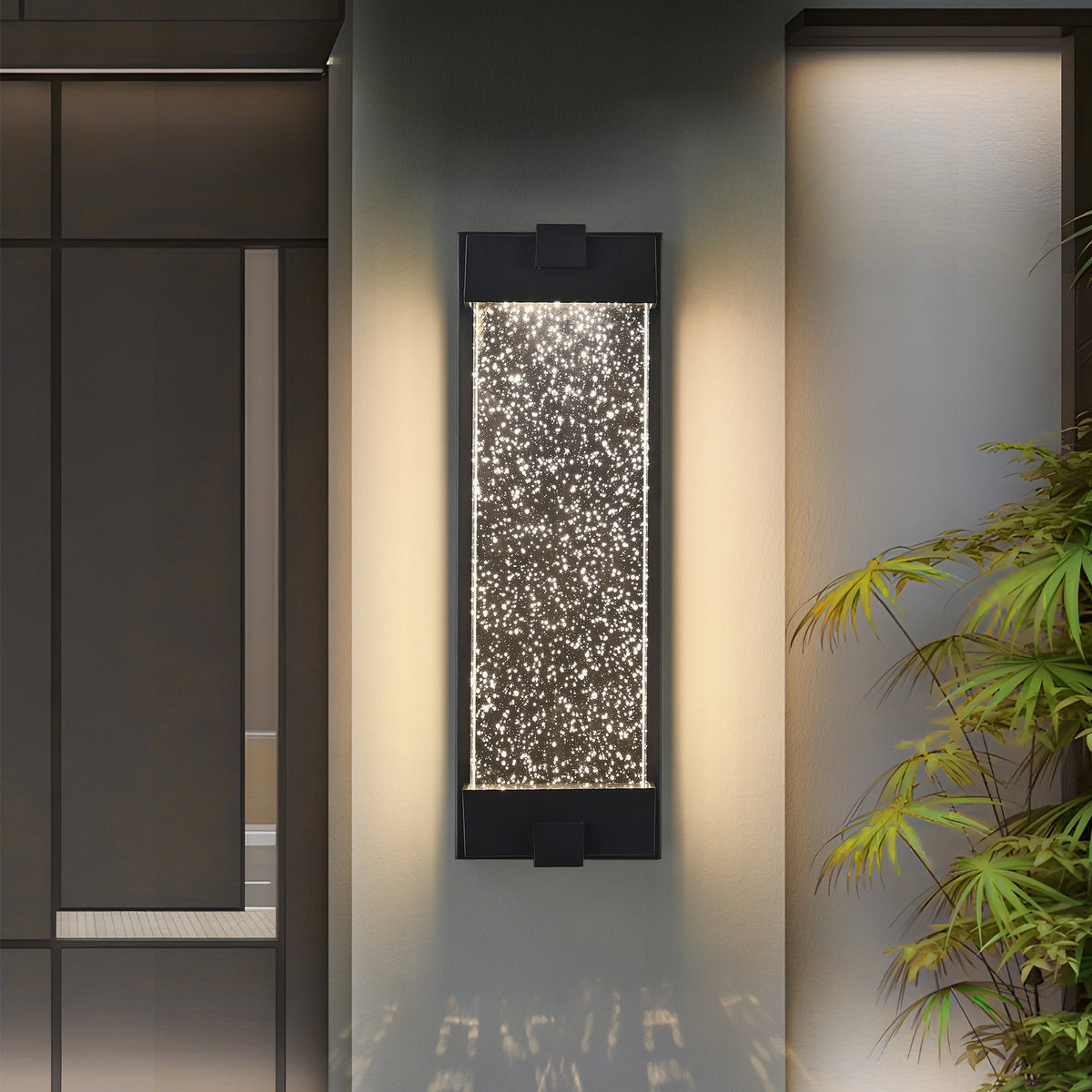 Black Aluminum Outdoor Wall Light with Bubble Crystal - Black