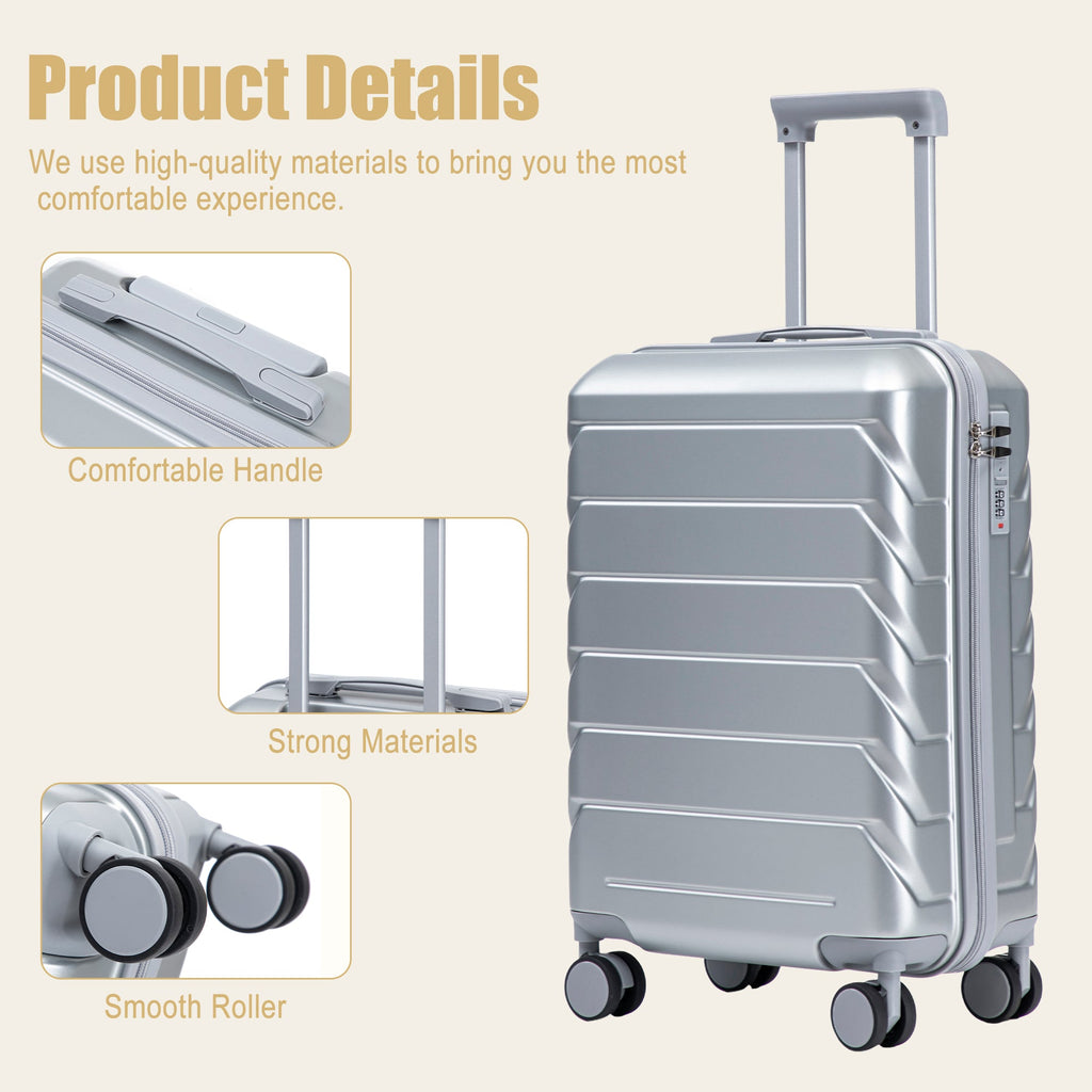20 Inch ABS Hard Shell Luggage with Spinner Wheels - Silver