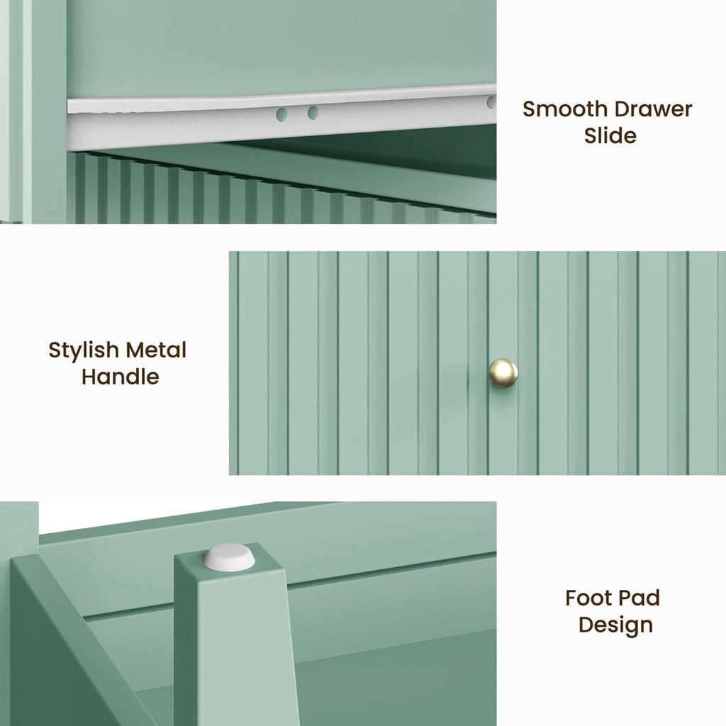 Fluted Nightstand with 2 Drawers and Soft-Close Slides - Multiple Colors