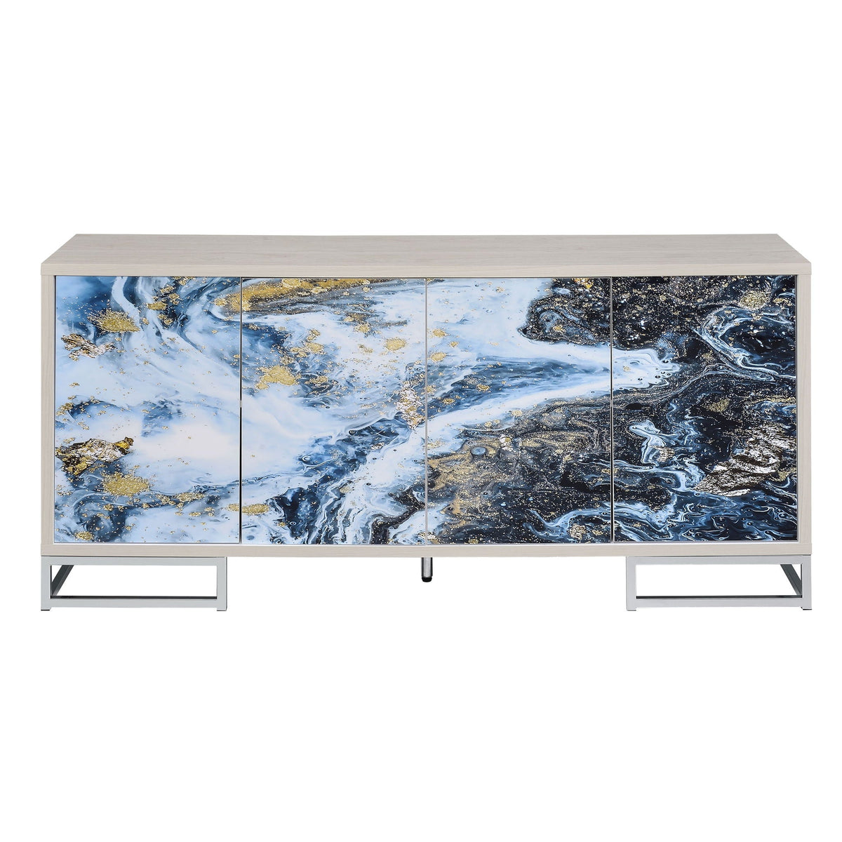 Liam Marble Paint Console Cabinet with Chrome Base - Multi