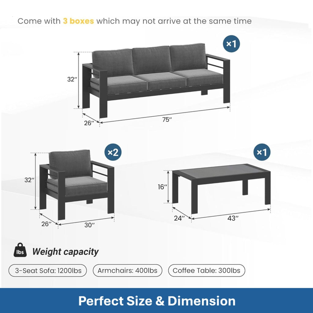 Outdoor Patio Set with All-Weather Cushions - Dark Gray
