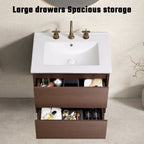 Bathroom Vanity with Wall Hang Storage and Porcelain Basin - Brown / White