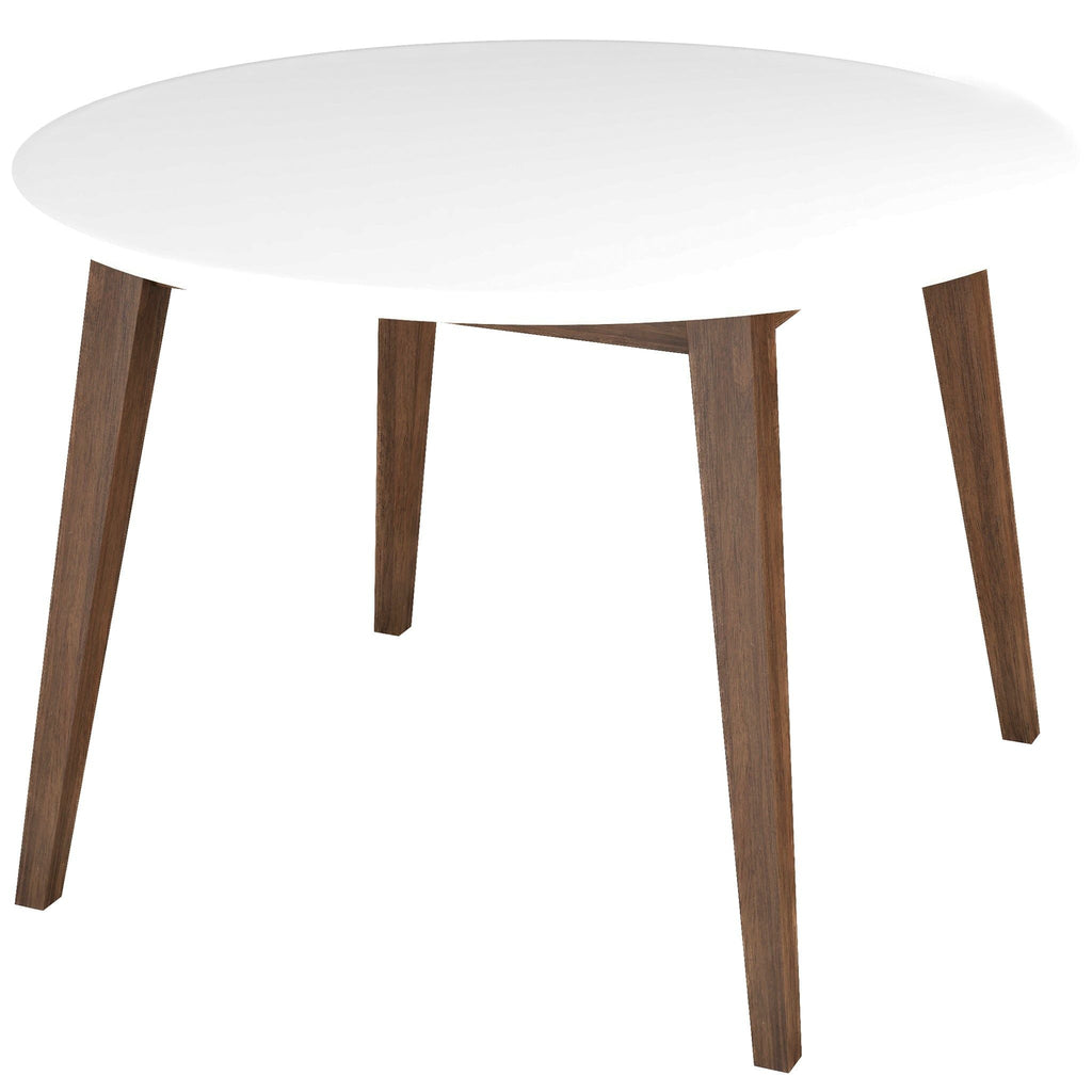 White Round Dining Table with Solid Wood Construction - White