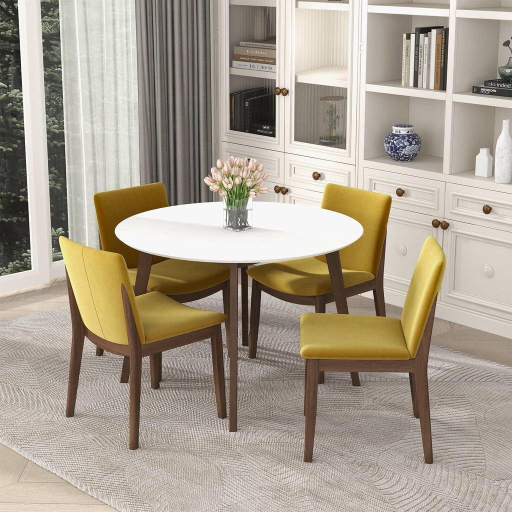 White Solid Wood Dining Table with Water-Resistant Finish - Alina
