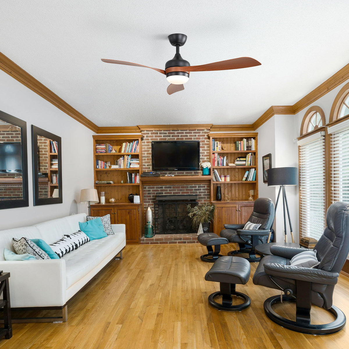 Ceiling Fan with Reversible DC Motor and Remote Control - White or Dark Brown