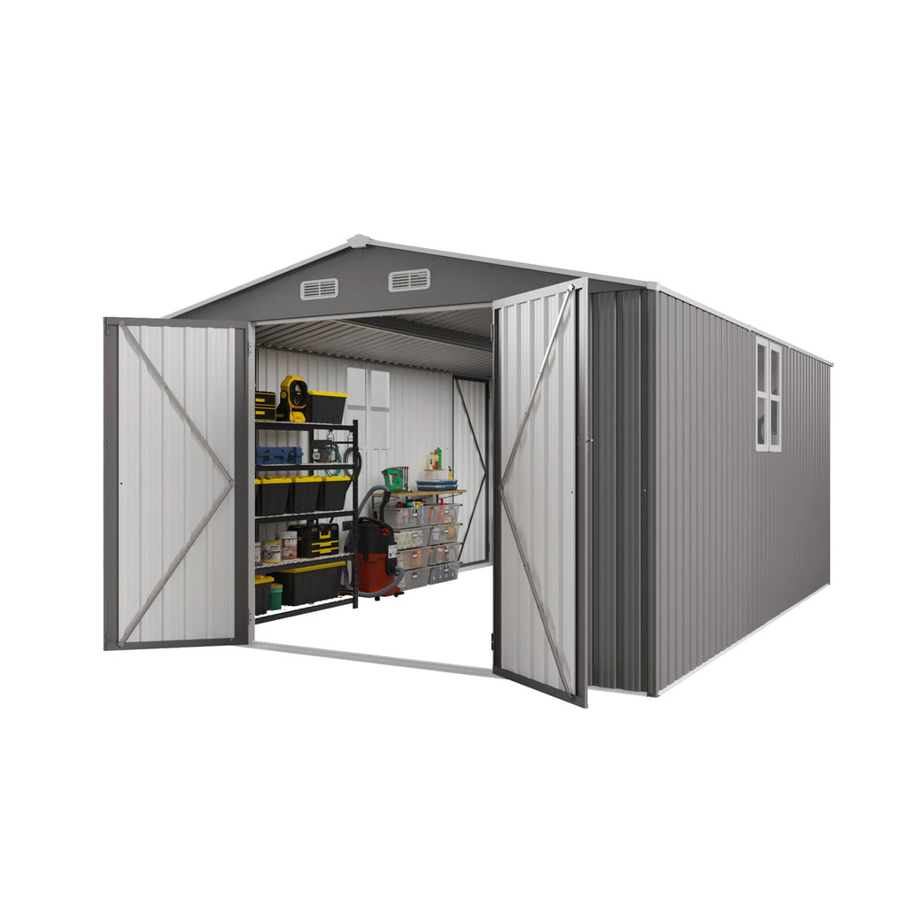Outdoor Storage Shed with Lockable Doors - Dark Gray