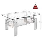 Modern Rectangular Coffee Table with Glass Top and Storage Shelf - White, Gray, Dark Gray, Dark Brown