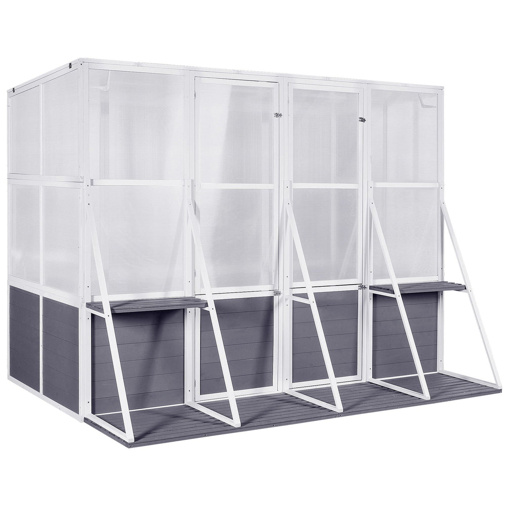 Wooden Lean To Greenhouse with Walk-In Design - White / Gray