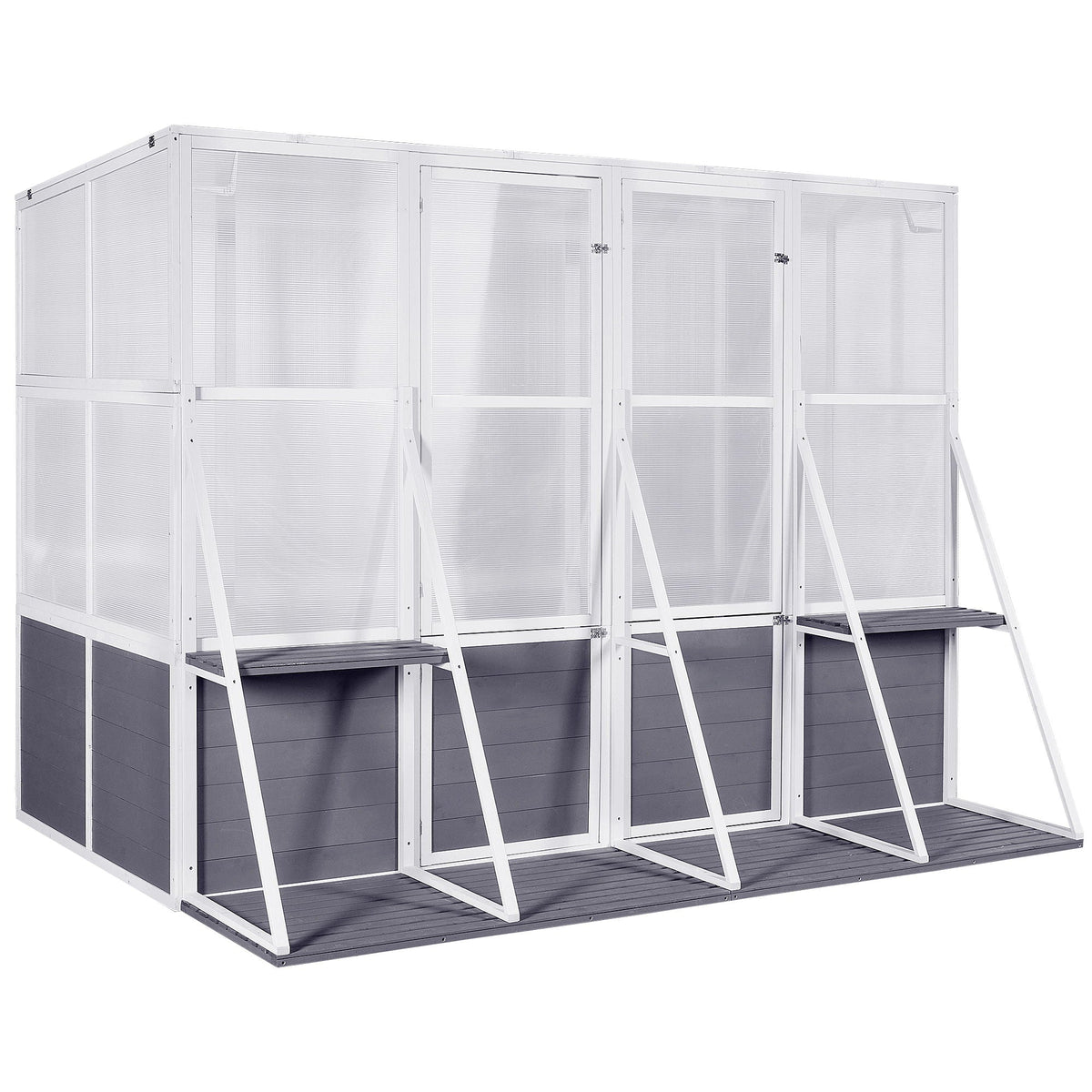 Wooden Lean To Greenhouse with Walk-In Design - White / Gray