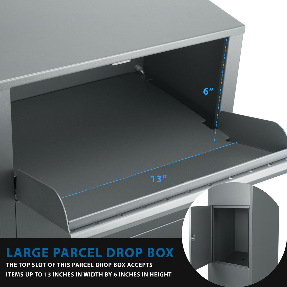 Steel Large Single Compartment Locking Parcel Drop Box with Keyed Access - Gray