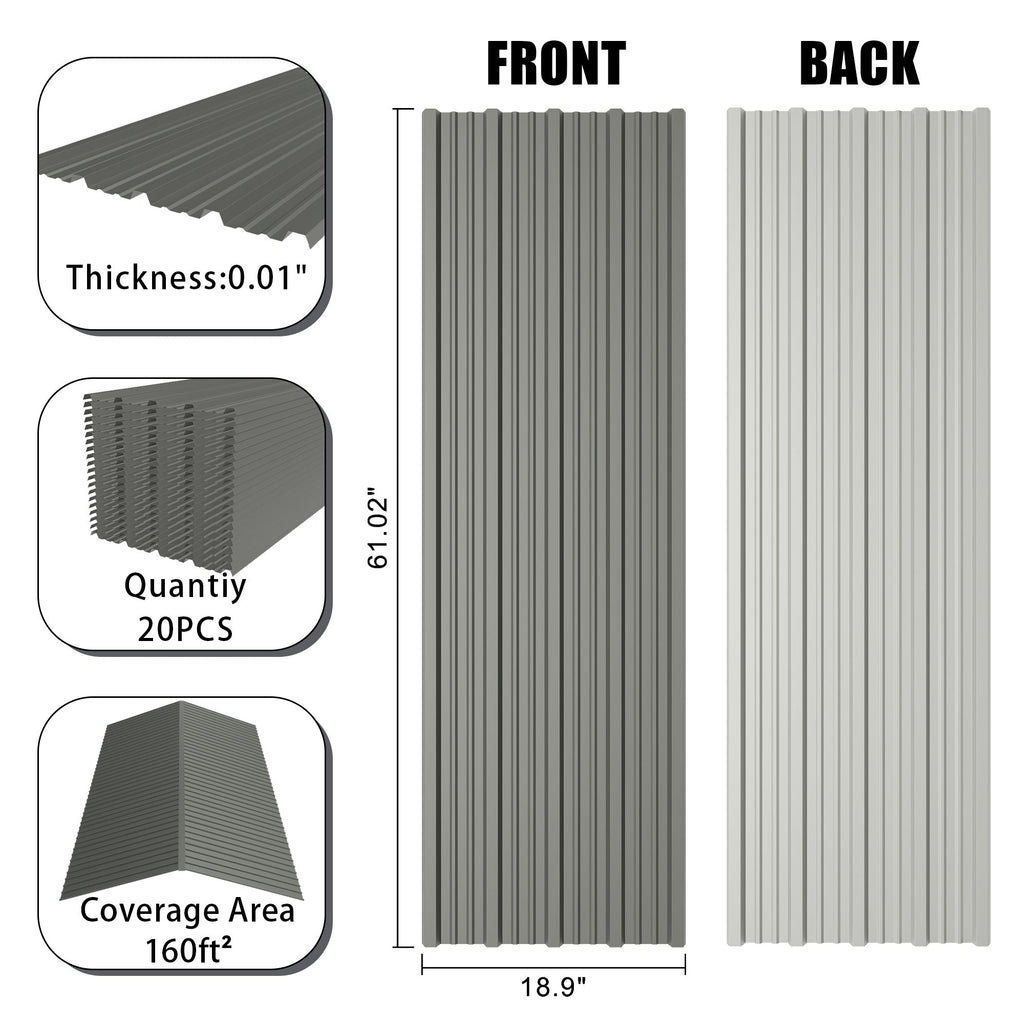 Galvanized Steel Corrugated Metal Roof Panels - Set of 20