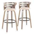 Mid Century Modern Fixed Height Barstool Set with Swivel and Footrest - Beige or Black