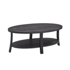 Contemporary 3 Piece Coffee Table Set with Oval Wood Shelf - Charcoal