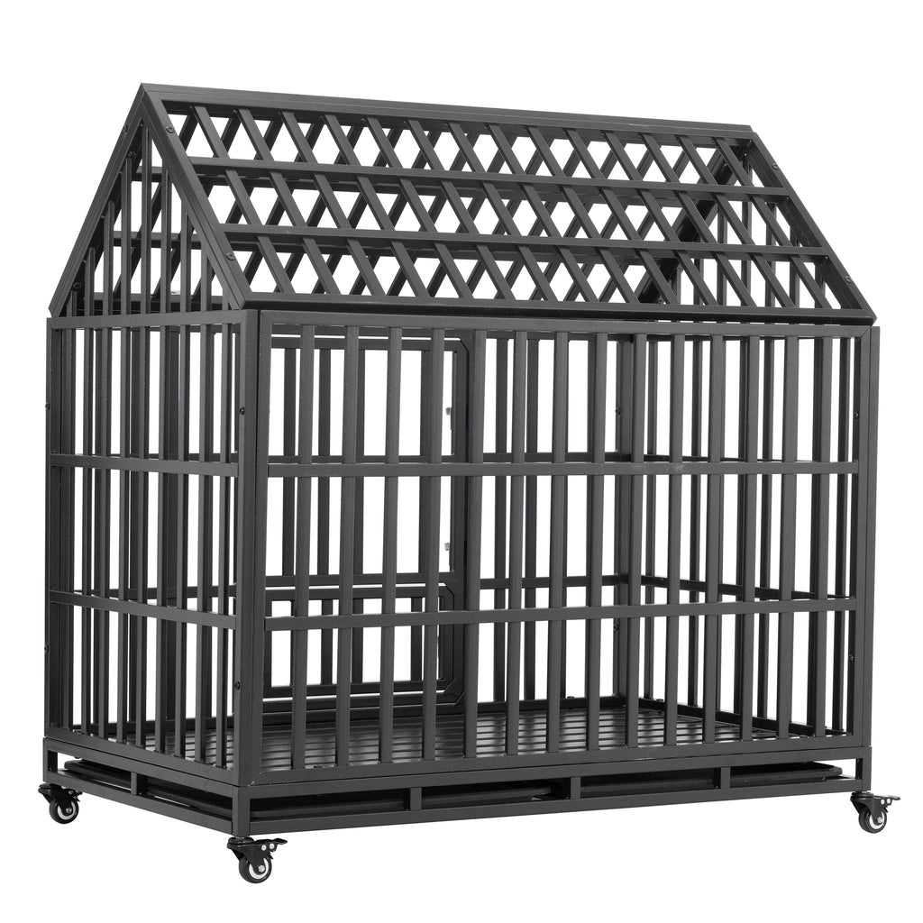Heavy Duty Dog Crate with Lockable Wheels - Black