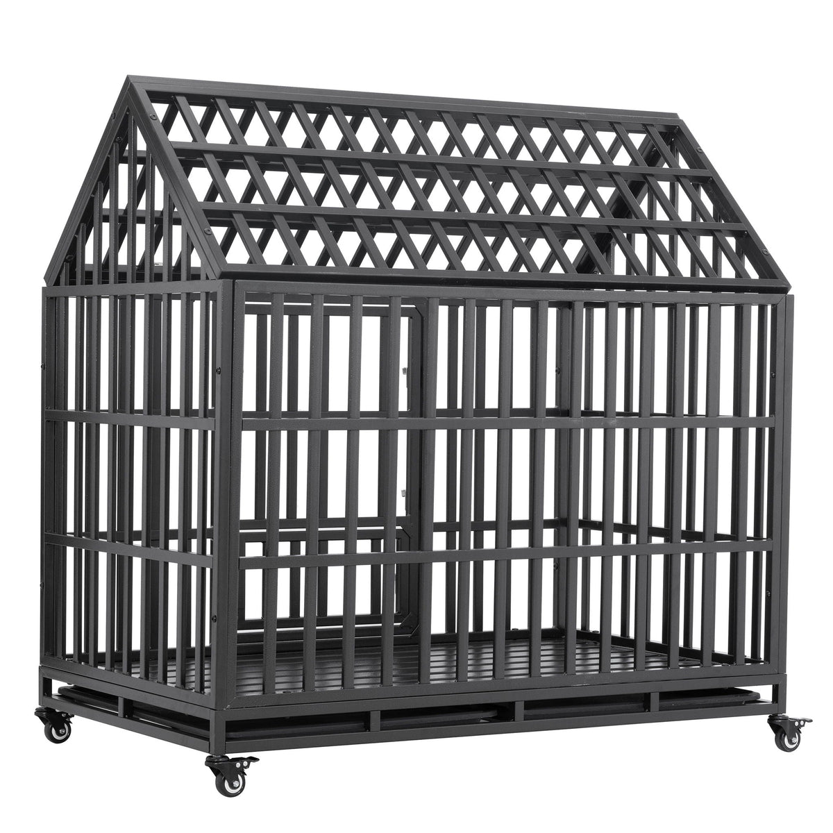 Heavy Duty Dog Crate with Lockable Wheels - Black
