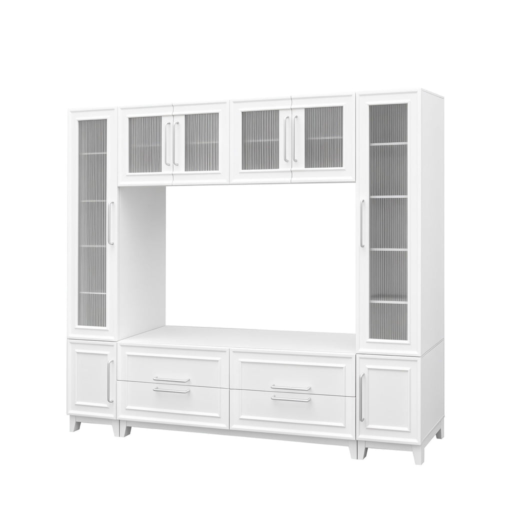 Modern Entertainment Center with Fluted Glass Doors - White or Black