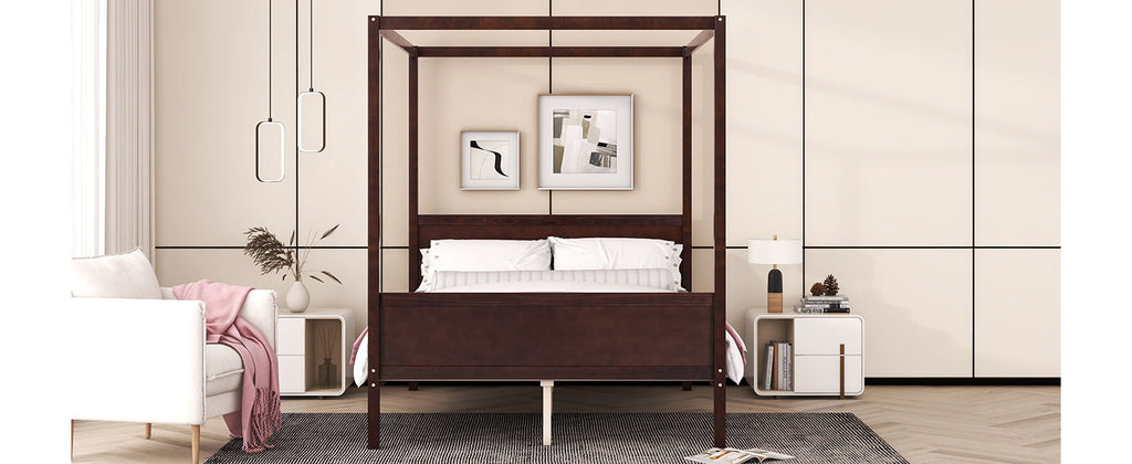 Canopy Platform Bed with Headboard and Footboard, Slat Support Leg - Queen