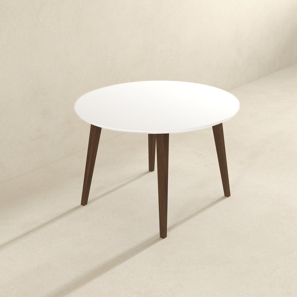 White Round Dining Table with Solid Wood Construction - White
