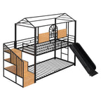 Metal Bunk Bed with Slide and Storage Stairs