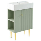 Bathroom Vanity with Single Ceramic Sink and Side Storage - Multiple Colors