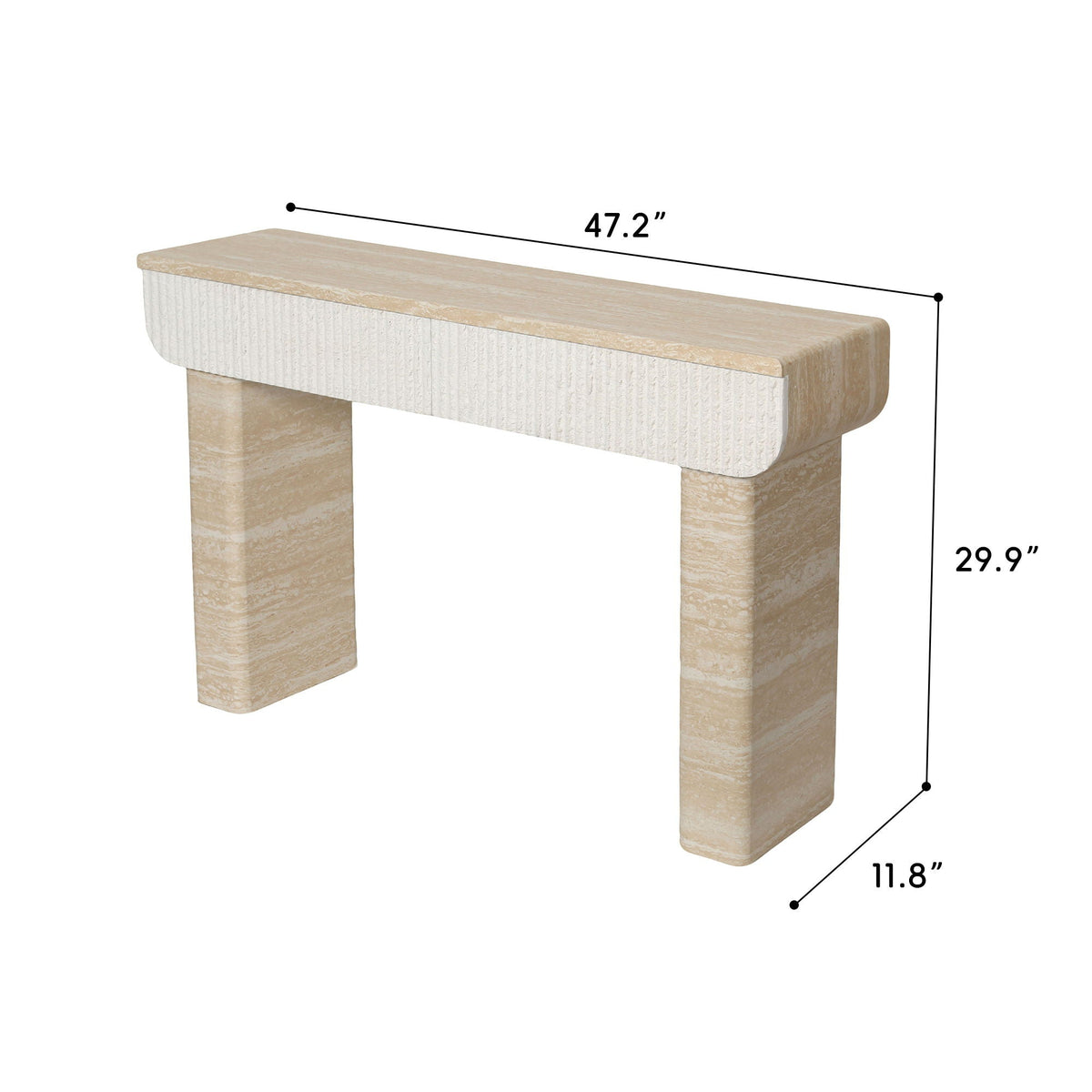 Entryway Table with 2 Hidden Handle Drawers – Beige / Yellow