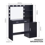 Vanity Desk with Mirror and Adjustable LED Lights - Black or Pink