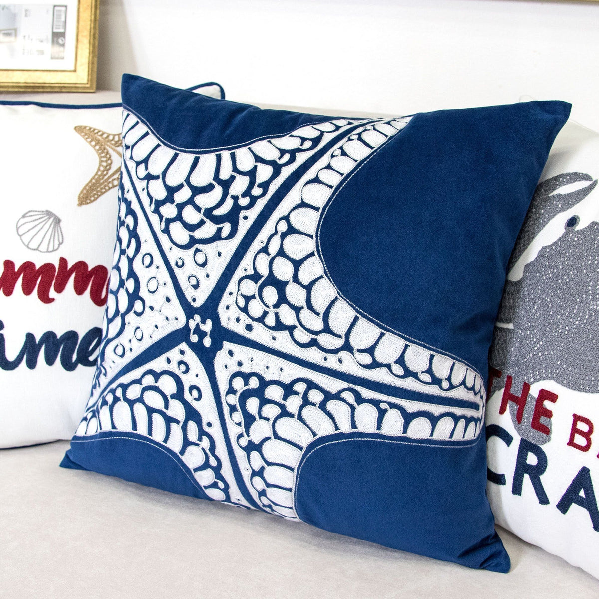 Indigo Starfish Accent Pillows with Hidden Zipper - Set of 2