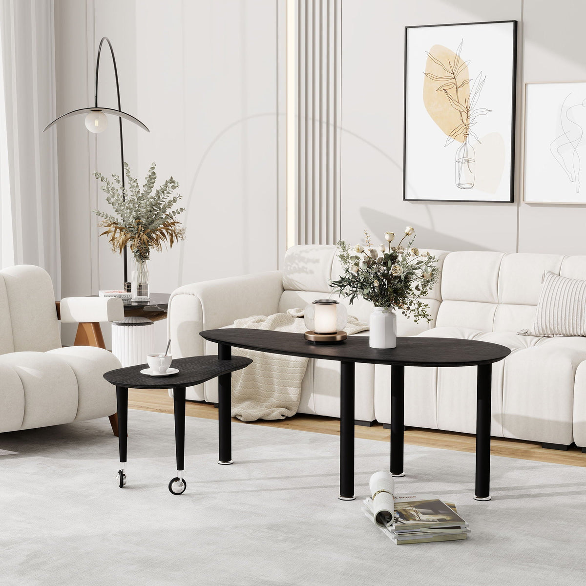Rotatable Cocktail Table with 360 Degree Rotating Top – Solid Wood Legs