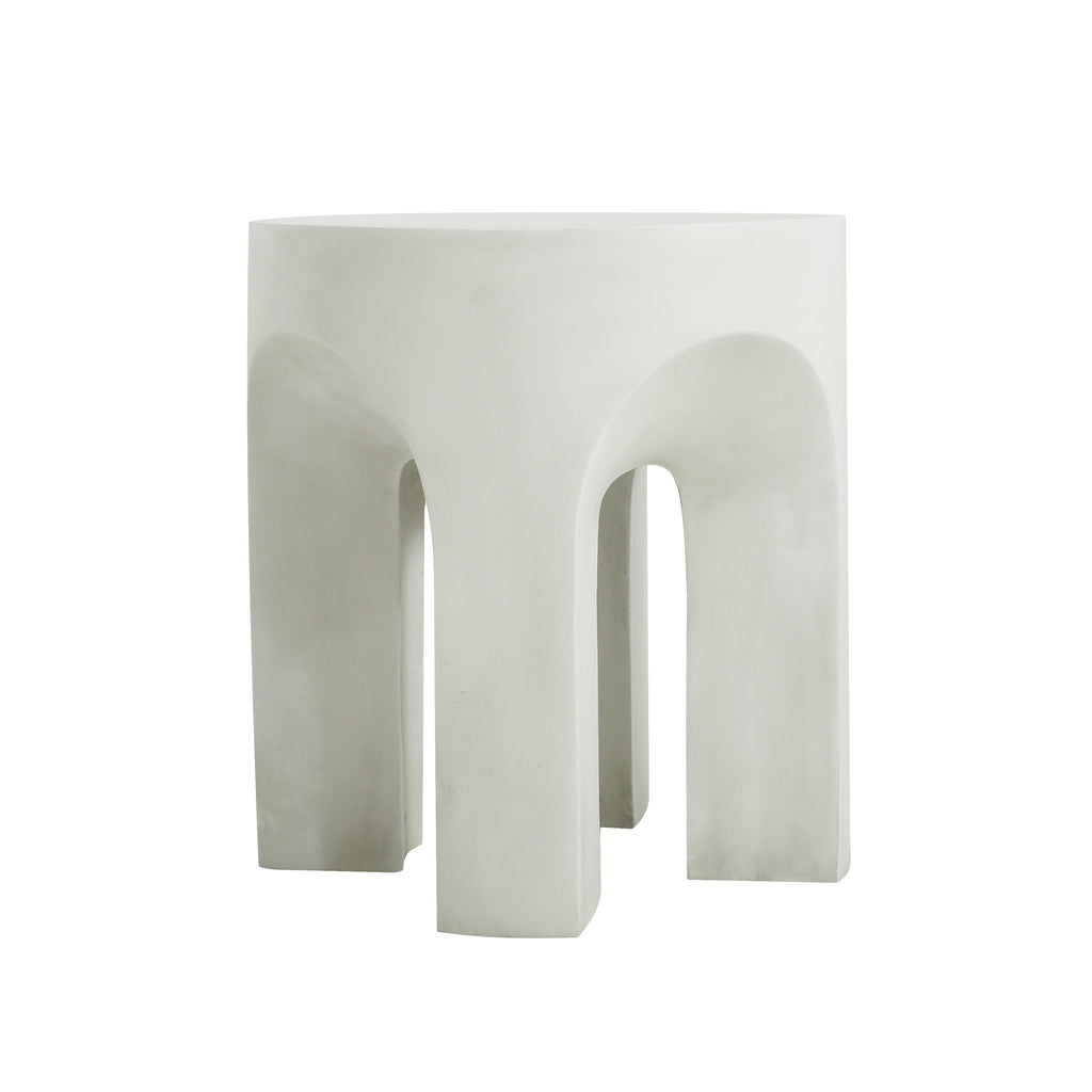 Outdoor Round Top Side Table with Lightweight Concrete Construction - Antique White