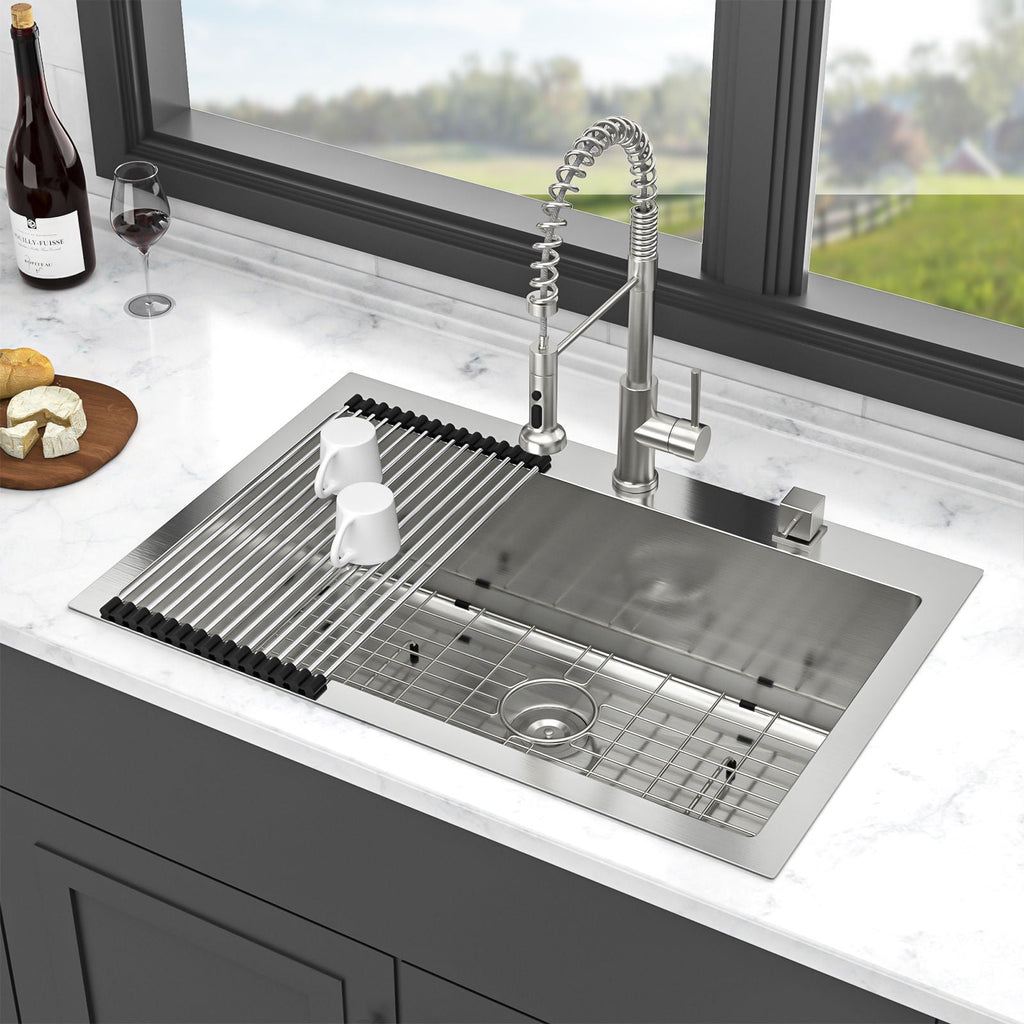 Stainless Steel Drop In Kitchen Sink with Noise Reduction - Gray