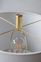 Marble Table Lamp with Brass Frame and White Fabric Shade - White + Gold