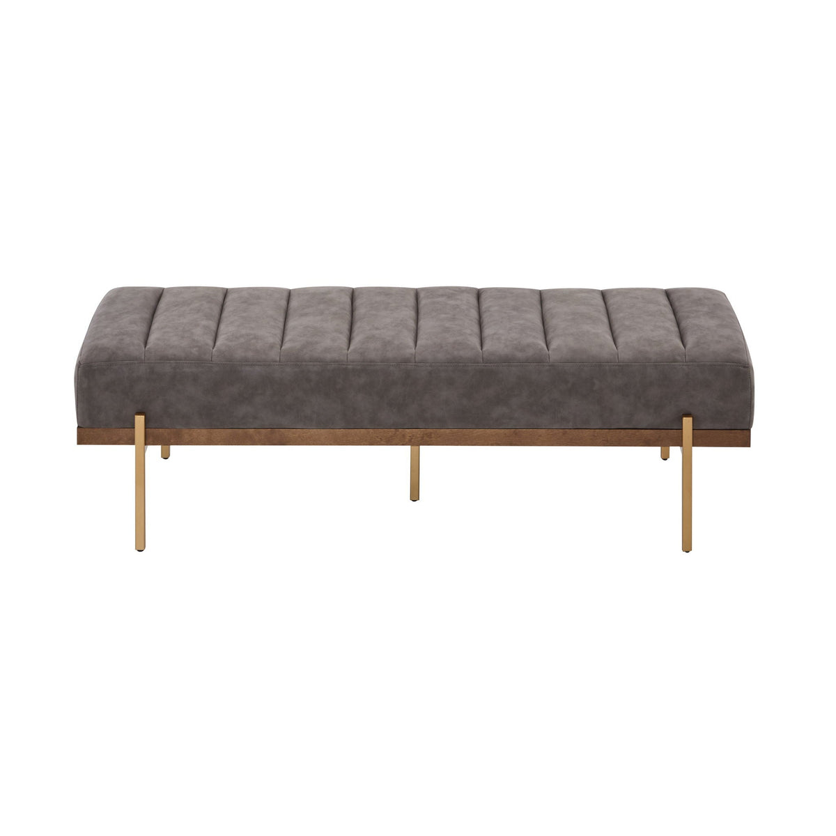 Luxury Upholstered Ottoman Bench with Channel Tufting and Metal Base - Gray