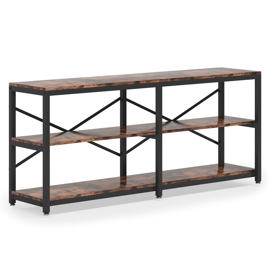 Extra Long Console Table with X Back Design and 3-Tier Storage - Dark Brown or Black