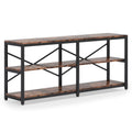 Extra Long Console Table with X Back Design and 3-Tier Storage - Dark Brown or Black