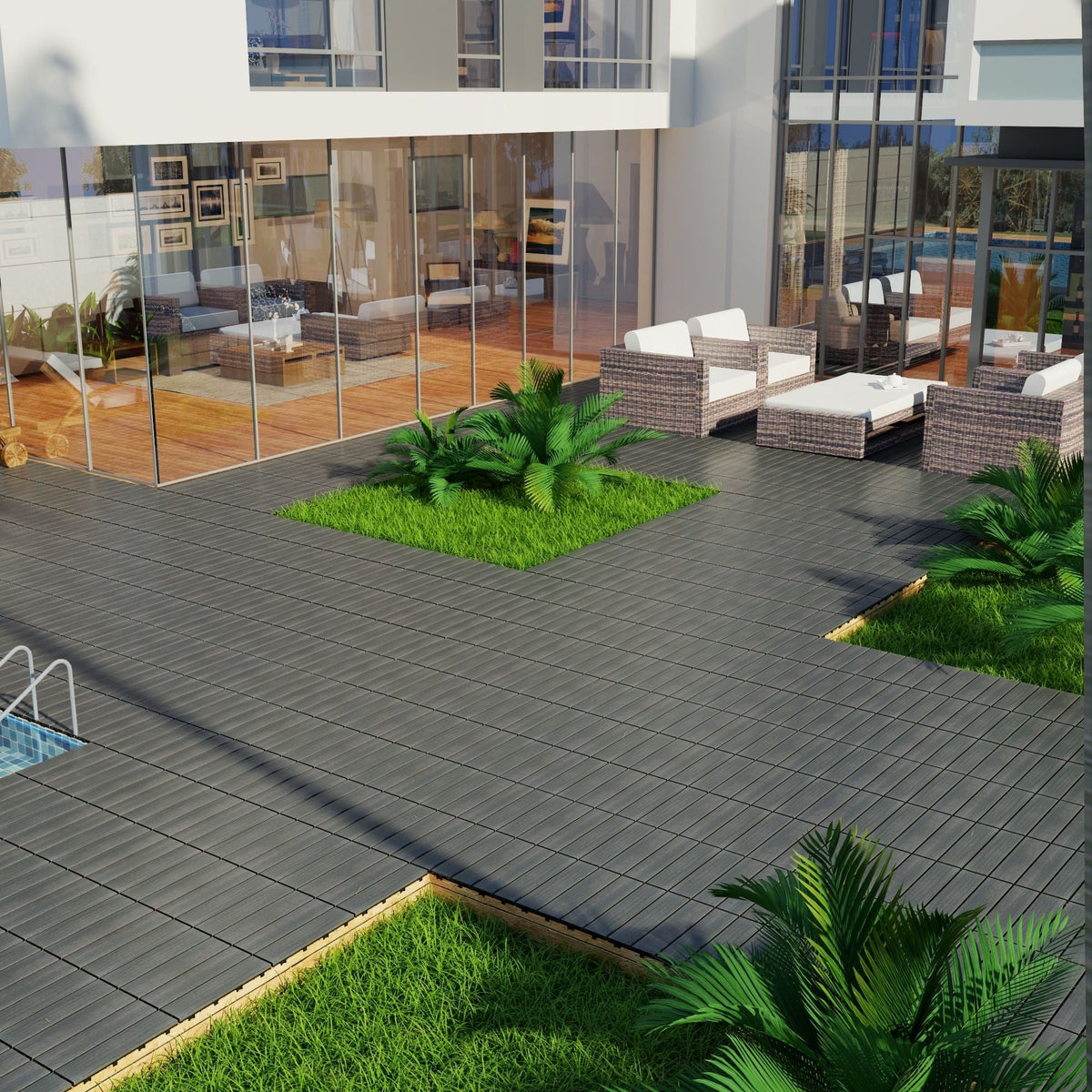 Weather Resistant Interlocking Deck Tiles - Light Brown or Dark Gray
