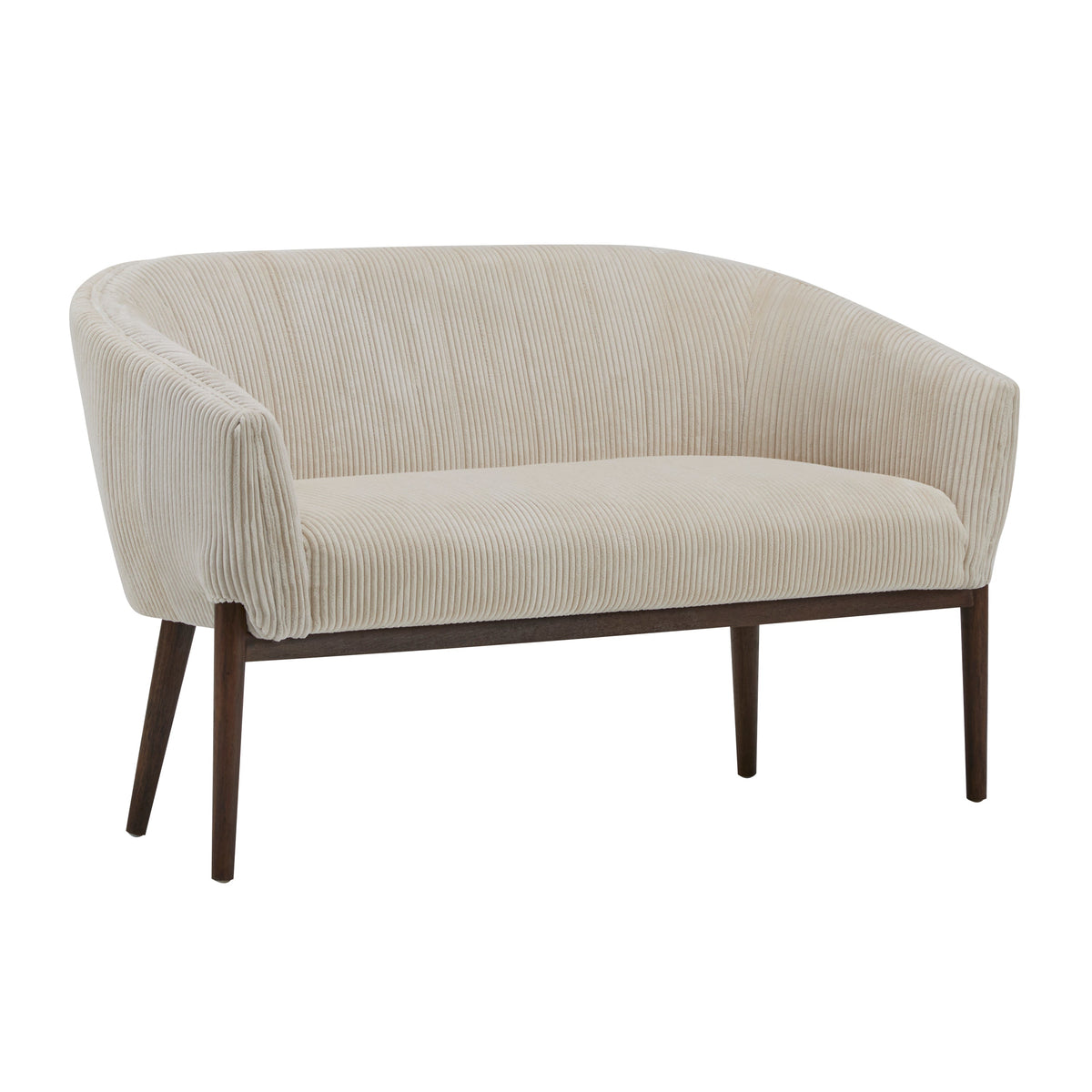 Corduroy Recessed Arm Loveseat with Channel Tufting - Beige & Walnut