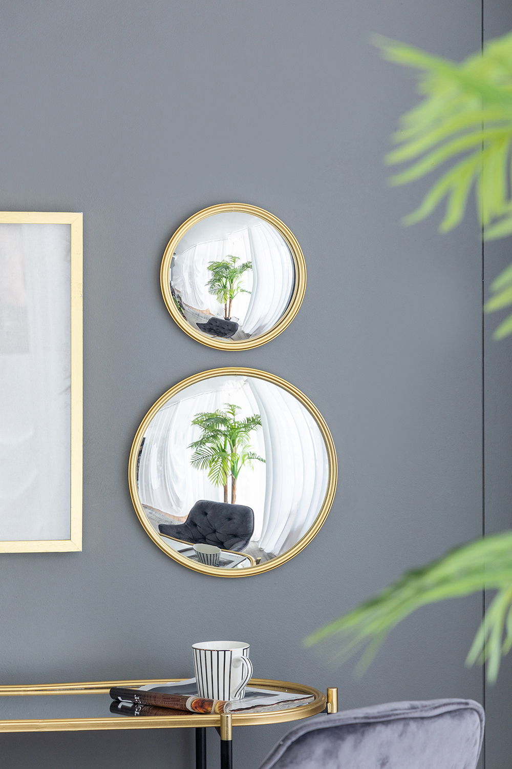 Round Mirror with Iron Frame - Gray
