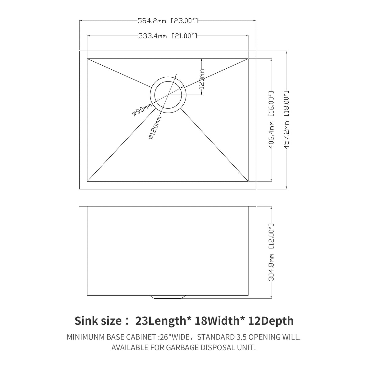 Modern Undermount Stainless Steel Kitchen Sink 16 Gauge, Deep Single Bowl - Gray