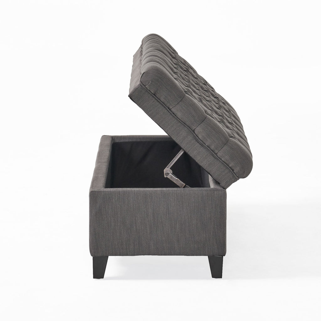Gray Fabric Storage Ottoman Bench with Hidden Storage - Juliana