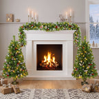 Pre-Lit Artificial Christmas Tree 3-Piece Set with LED Lights - Green