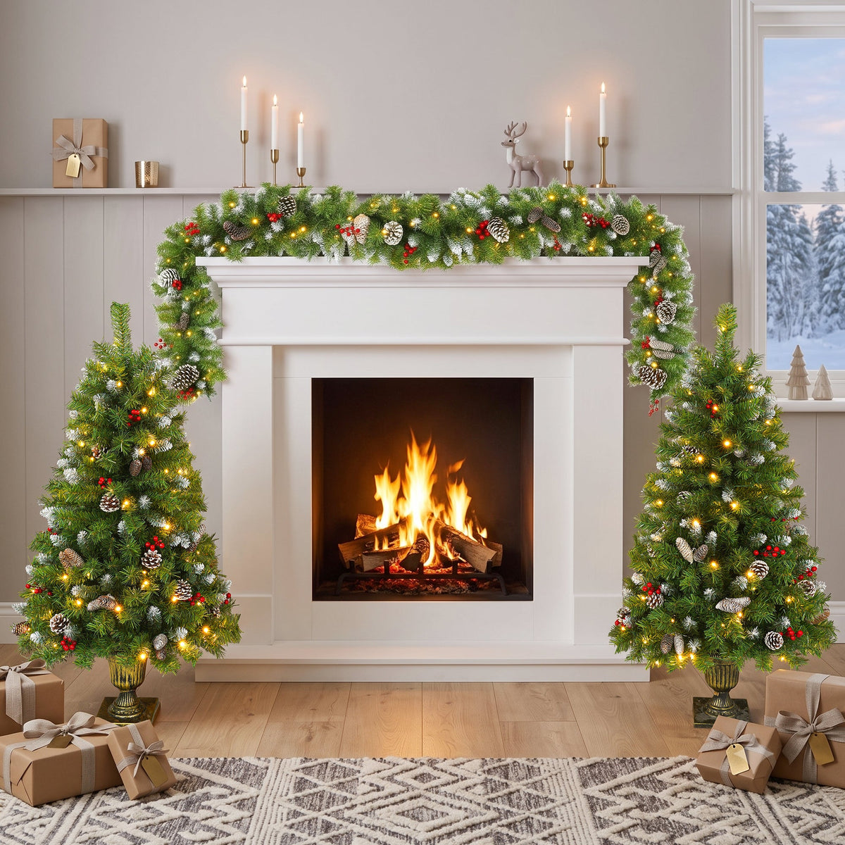 Pre-Lit Artificial Christmas Tree 3-Piece Set with LED Lights - Green