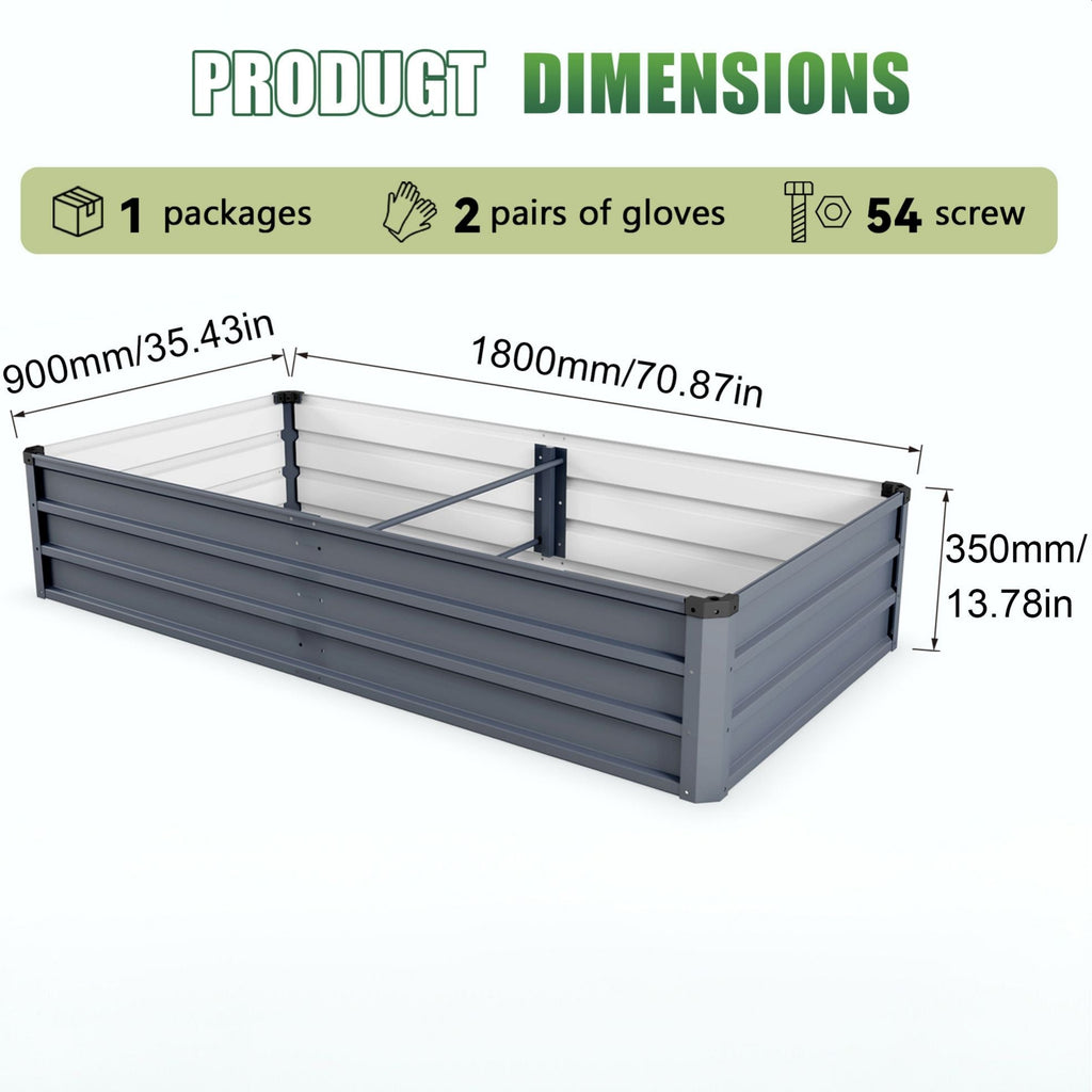 Large Galvanized Steel Garden Bed with Open-Bottom Drainage - Dark Gray