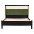 Queen Size Bed Frame with Plush Green Upholstered Headboard - Green