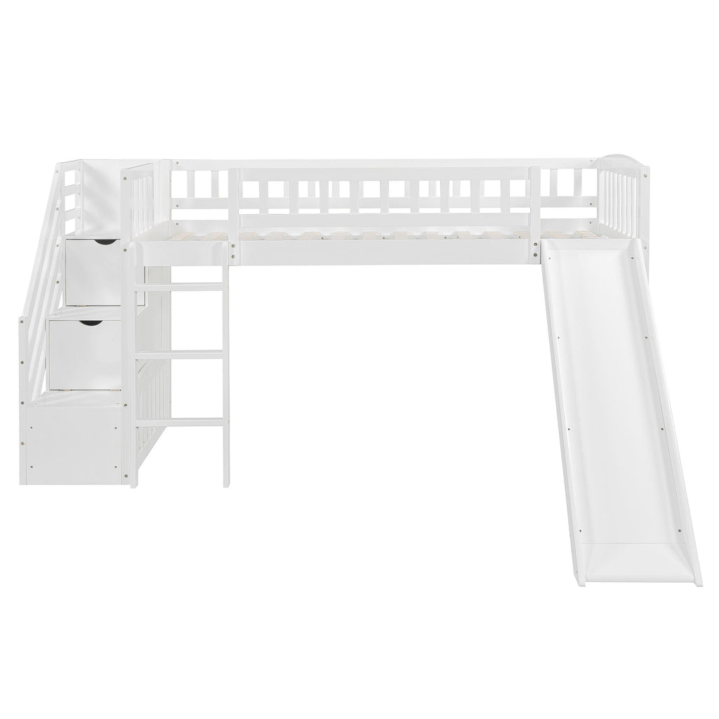 Loft Stairway Bed with Drawers and Convertible Ladder - Twin