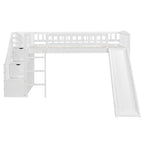 Loft Stairway Bed with Drawers and Convertible Ladder - Twin