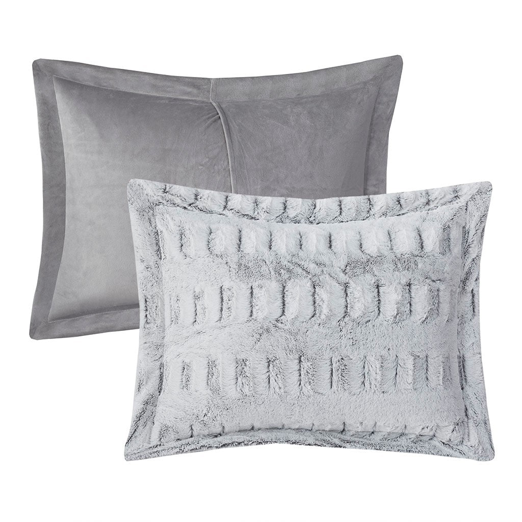 Twin/Twin XL Faux Fur Comforter Mini Set with Hypoallergenic Fill - Grey