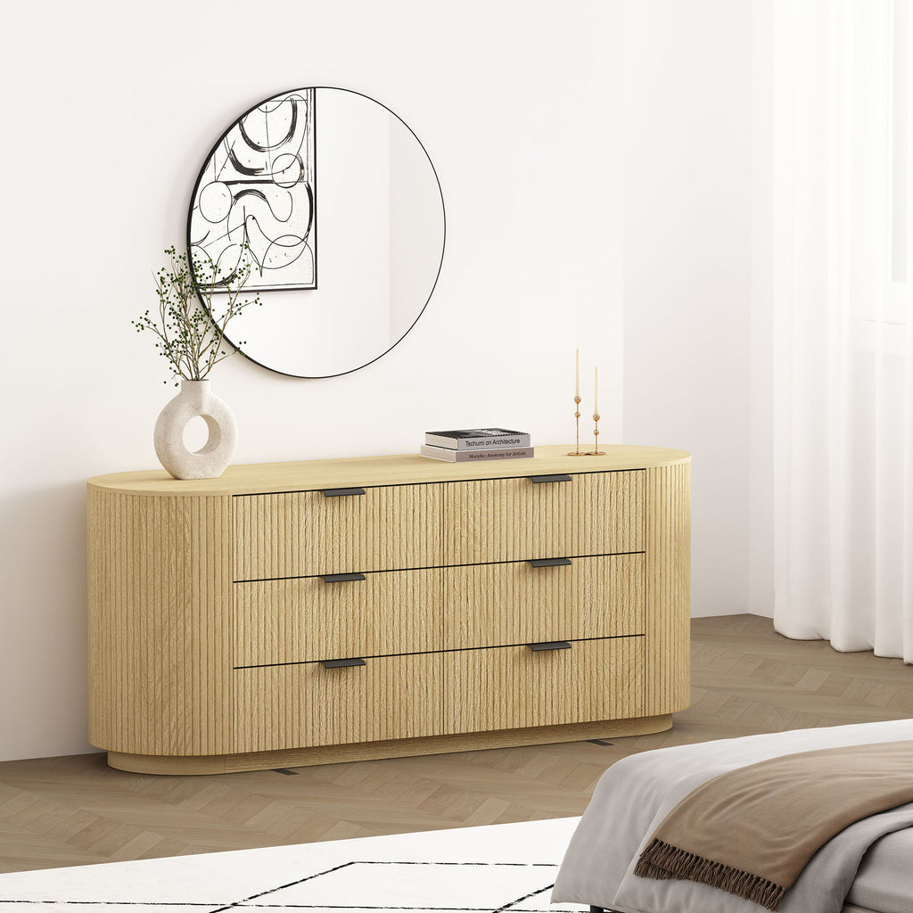 Oak Dresser with 6 Drawers - Modern Solid Wood Construction