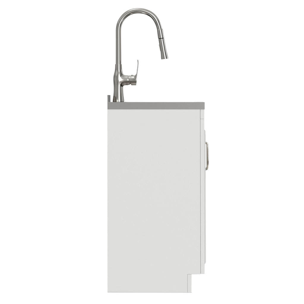 Deluxe Laundry Cabinet with Pull-Out Faucet and Stainless Steel Sink - White